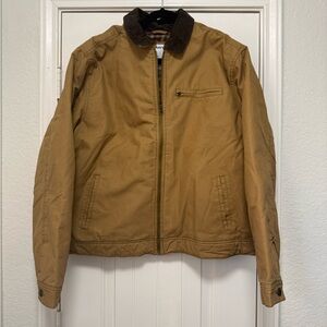 Old Navy Men's Tan Barn Jacket with Dark Brown Collar